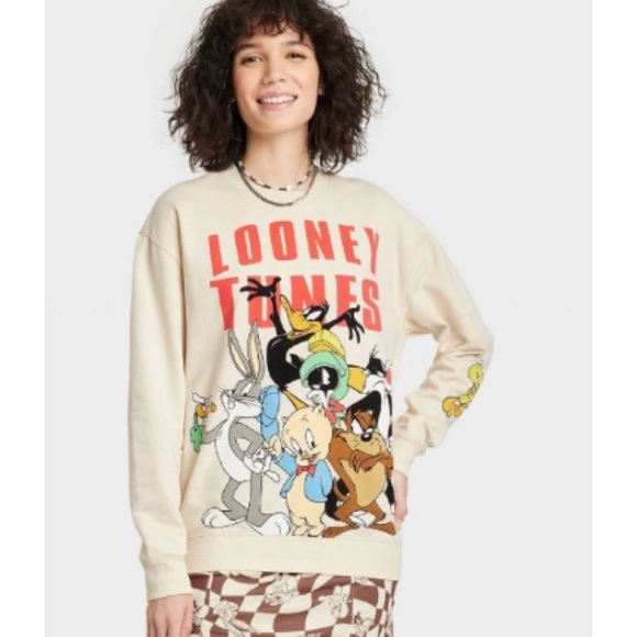 looney tunes graphic sweatshirt ivory Sz XXL - Picture 6 of 14